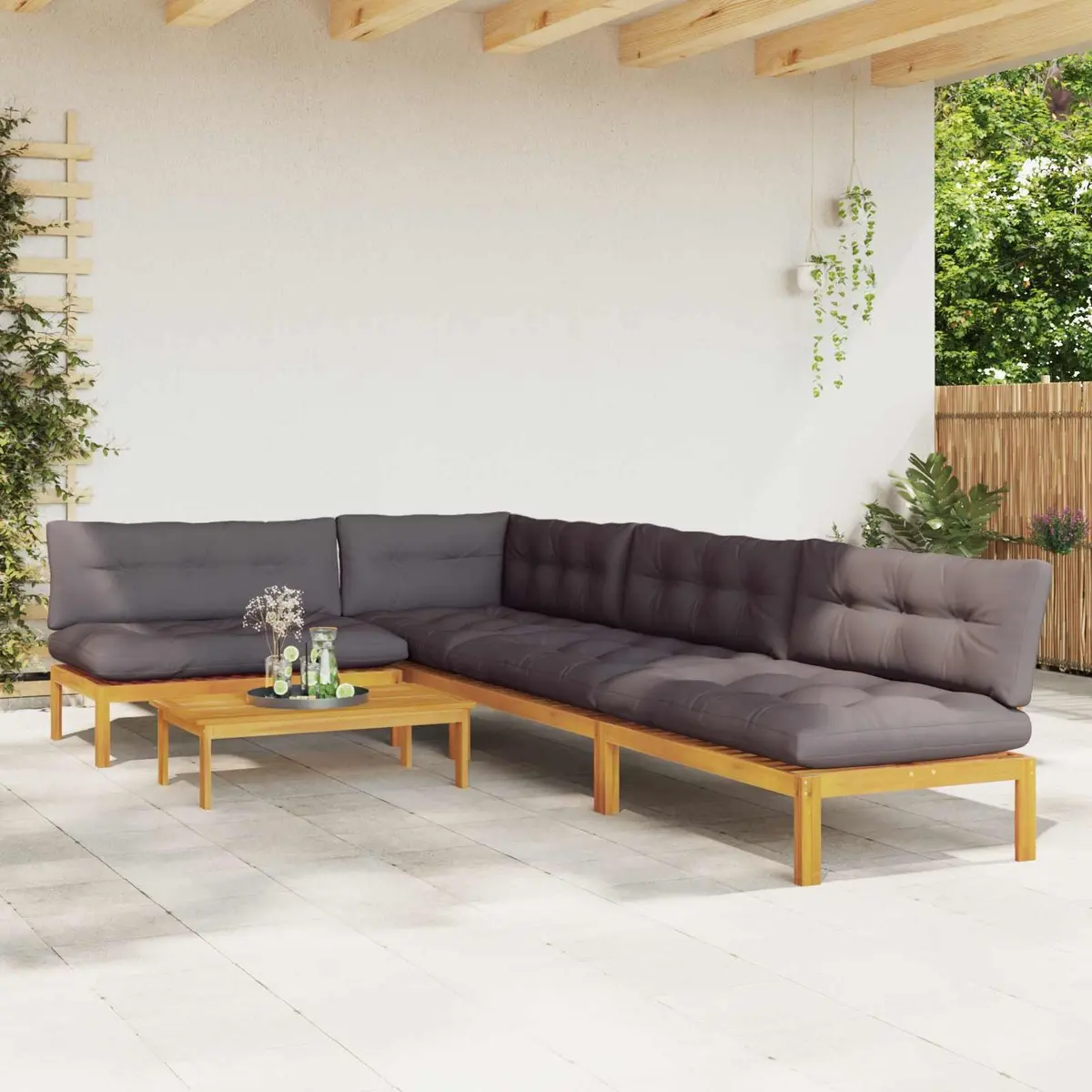 5 Piece Outdoor Sectional Sofa Corner Lounge Seating Set Brown Natural Wood