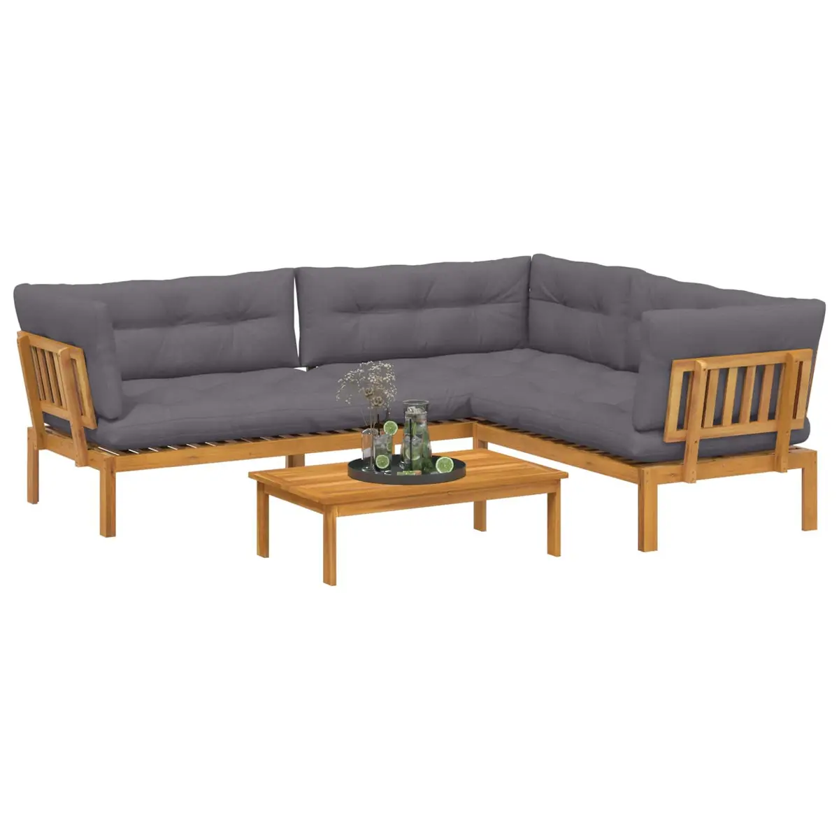 Outdoor Sectional Sofa Set 4 Piece Corner Lounge Acacia Wood Brown