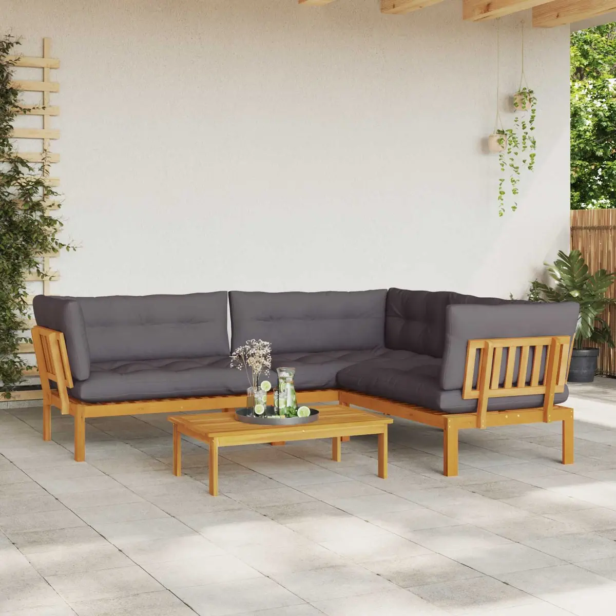 Outdoor Sectional Sofa Set 4 Piece Corner Lounge Acacia Wood Brown