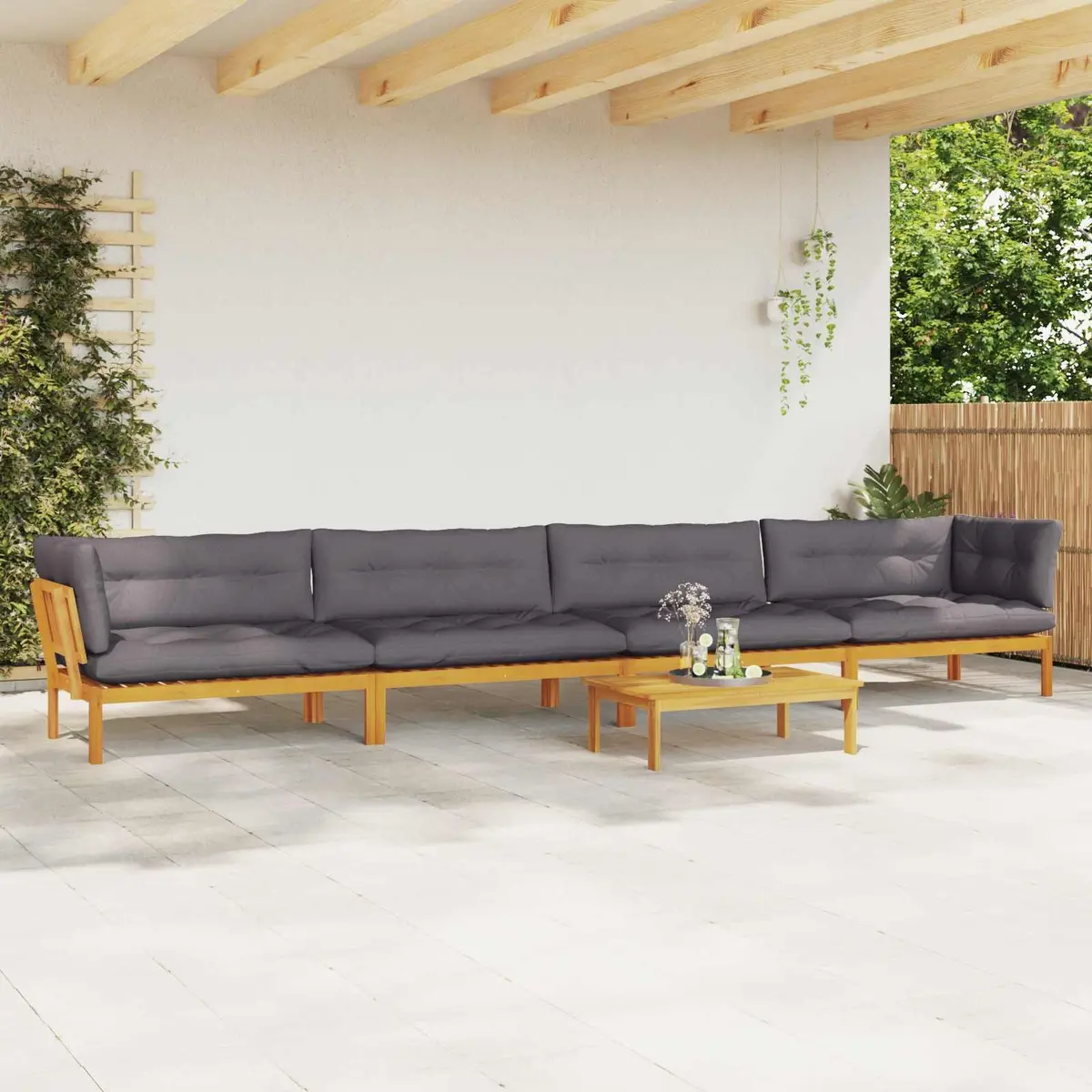 5 Piece Garden Pallet Sectional Sofa Set Outdoor Seating Brown