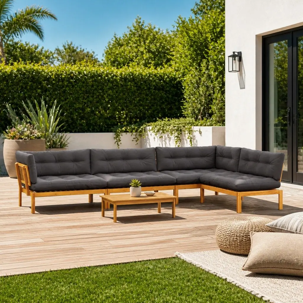 Outdoor Sectional Sofa 5 Piece Corner Lounge Seating Set with Low Table Brown