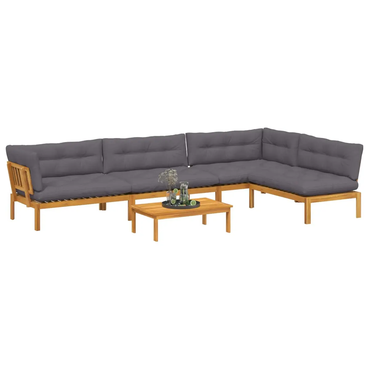 Outdoor Sectional Sofa 5 Piece Corner Lounge Seating Set with Low Table Brown