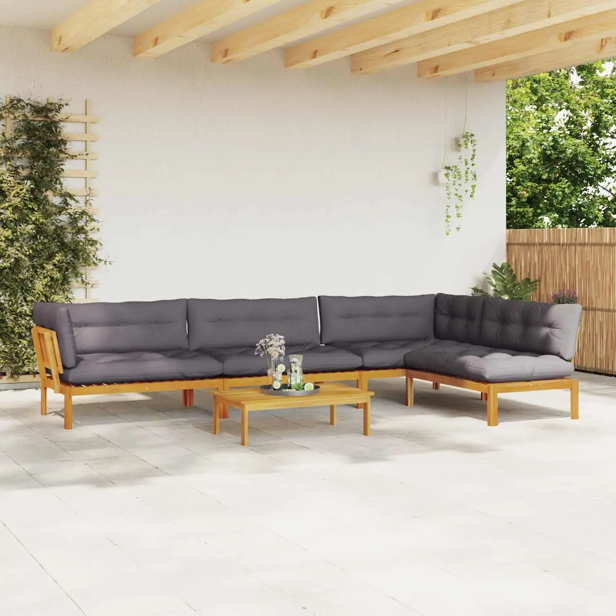 Outdoor Sectional Sofa 5 Piece Corner Lounge Seating Set with Low Table Brown
