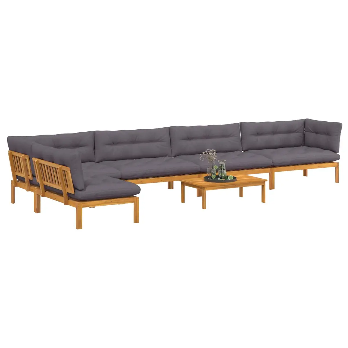 Garden Pallet Sofa Set 6 Piece Corner Outdoor Sectional Lounge with Table