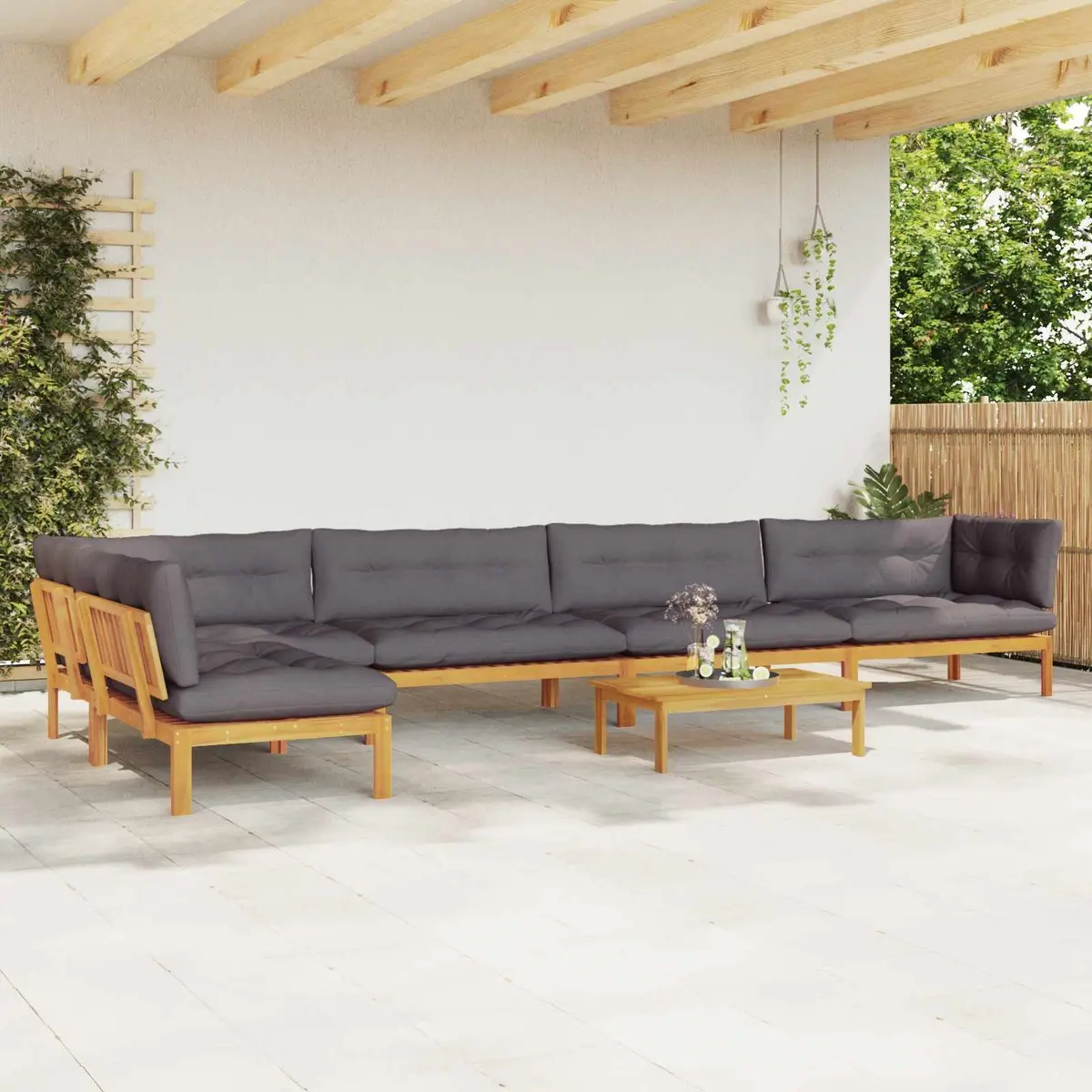 Garden Pallet Sofa Set 6 Piece Corner Outdoor Sectional Lounge with Table