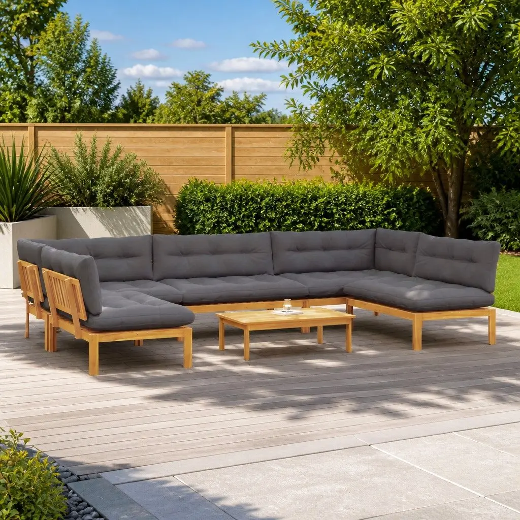 Garden Sofa Set 6 Piece Outdoor Corner Lounge with Low Table Brown Natural Tones