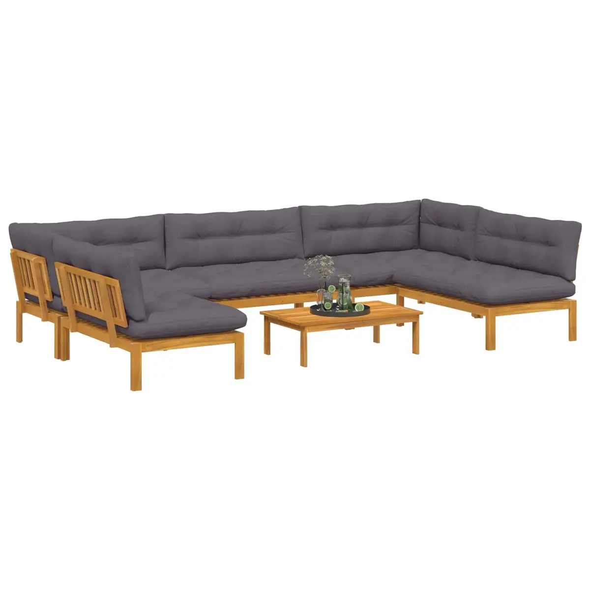 Garden Sofa Set 6 Piece Outdoor Corner Lounge with Low Table Brown Natural Tones