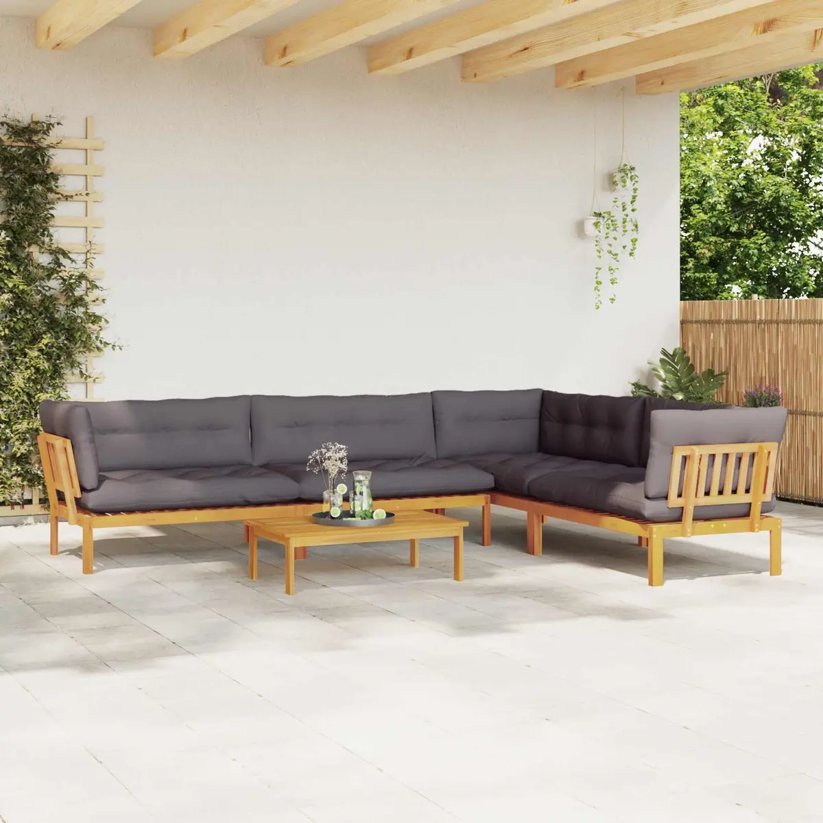 Outdoor Sectional Sofa Set 5 Piece Corner Lounge Seating Brown