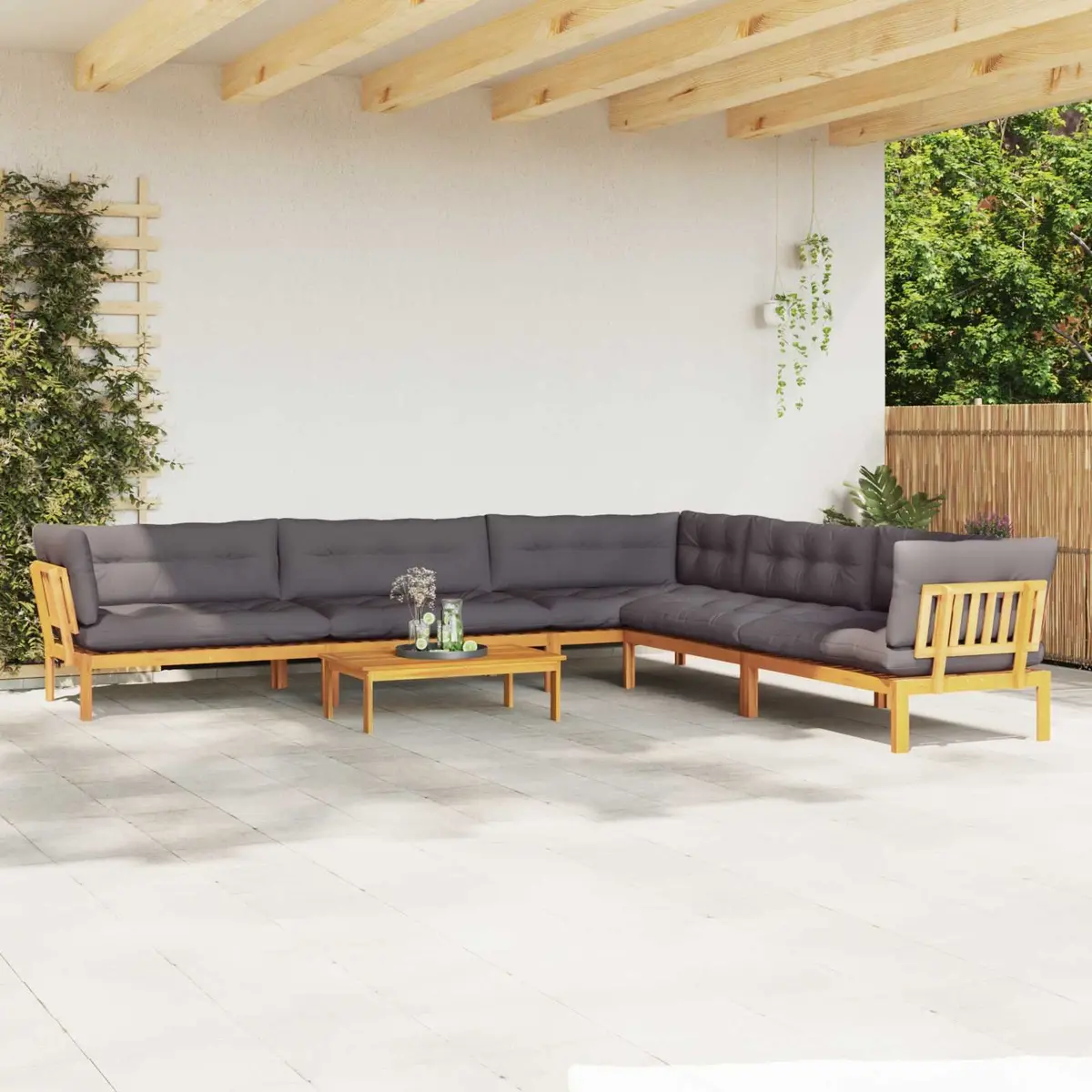 Outdoor Sectional Sofa Set 6 Piece Corner Pallet Lounge with Low Table Garden