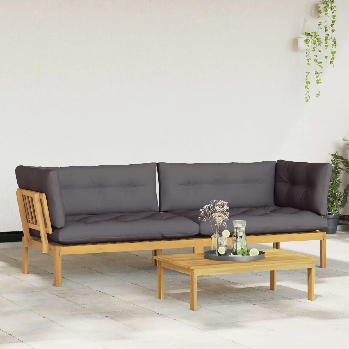 Garden Pallet Sectional Sofa Set 2 Piece Corner Lounge Outdoor Furniture with