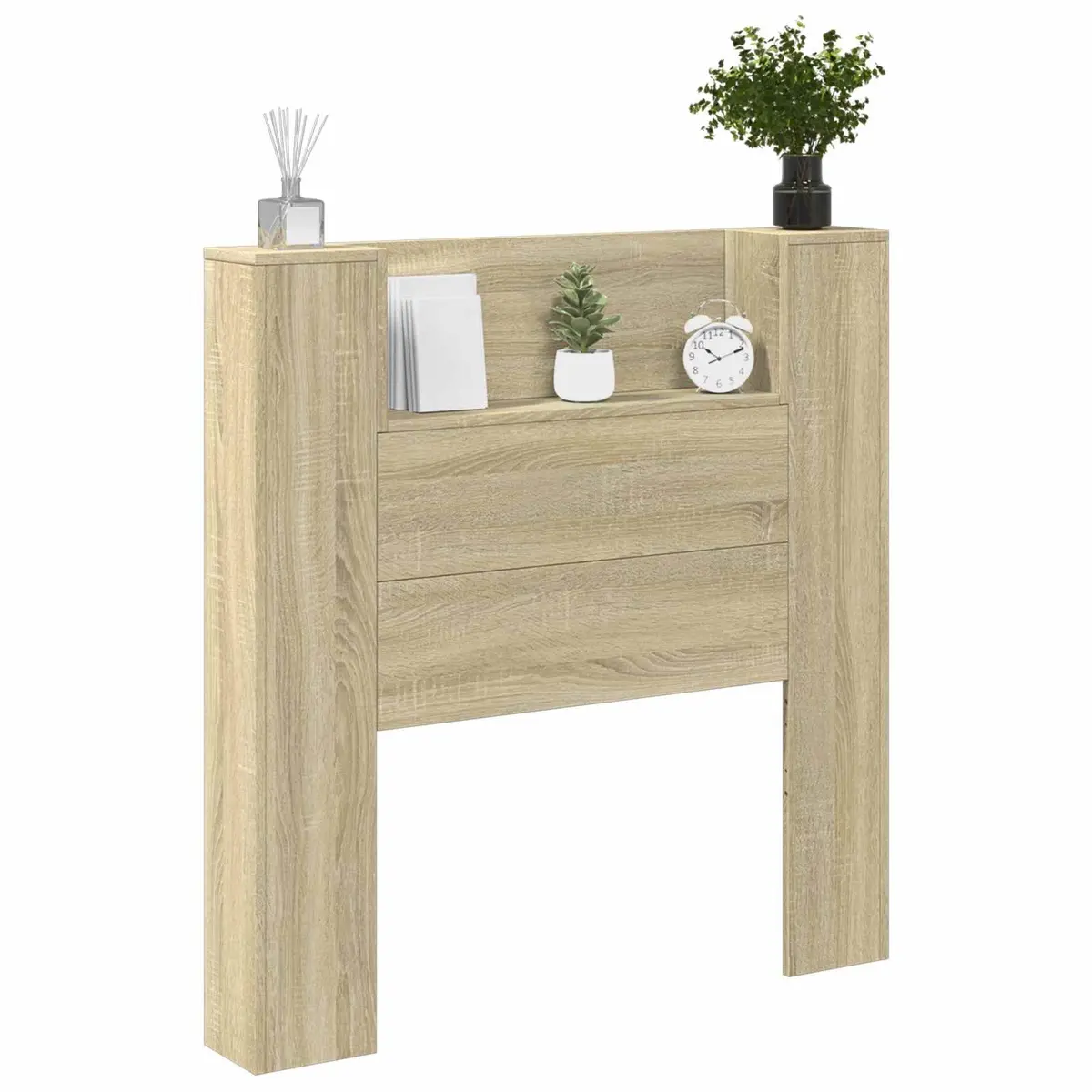 Storage Headboard RGB LED Lights Engineered Wood Bedroom Furniture Shelf Brown