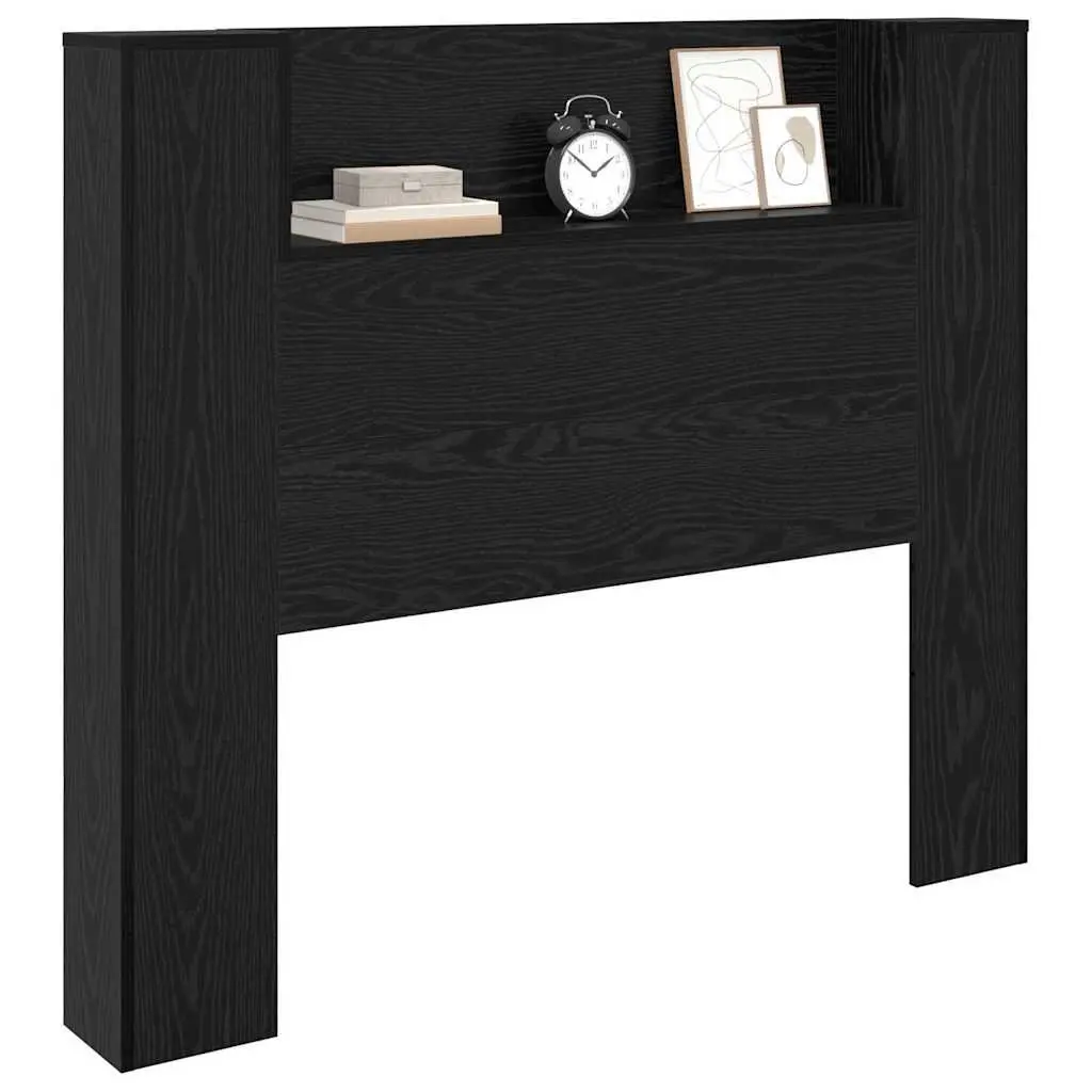Storage Headboard with RGB LED Lights Bedroom Shelf Black Engineered Wood