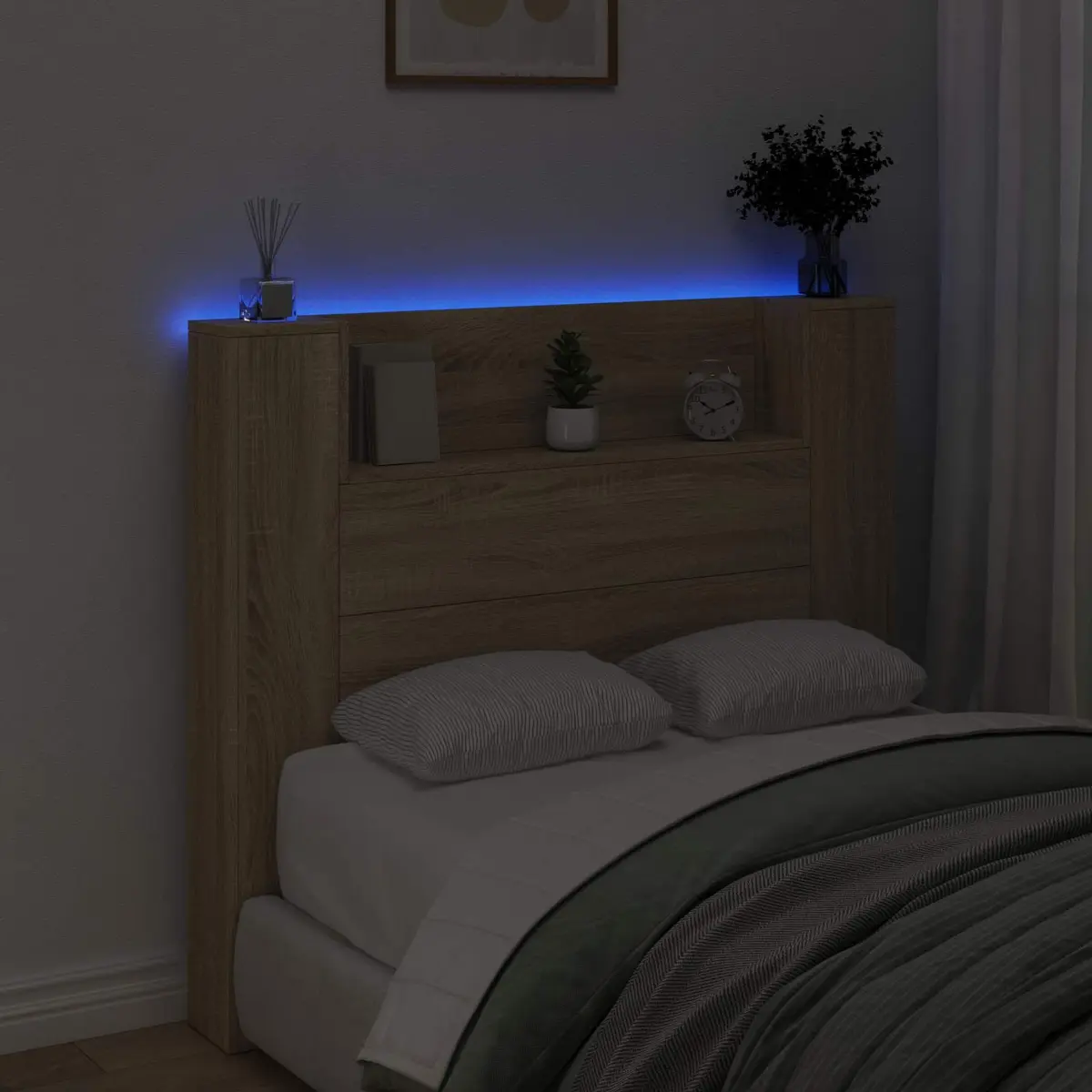 Storage Headboard with LED Lighting for Comfort