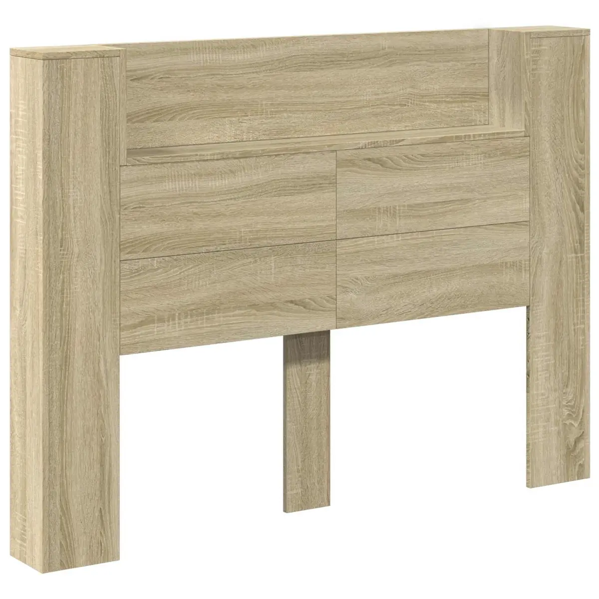 Storage Headboard with LED Lights Bedroom Shelf Brown Engineered Wood