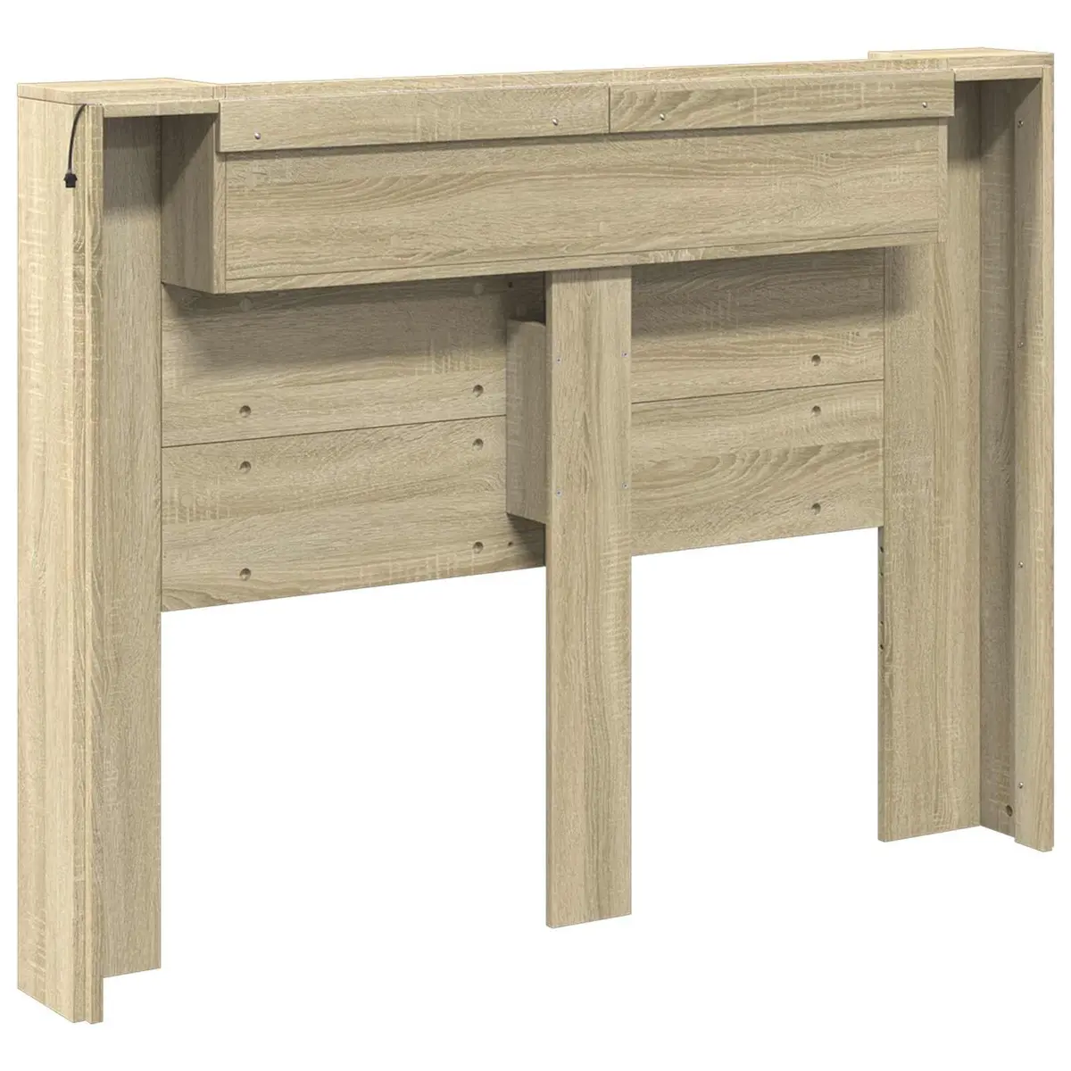 Storage Headboard with LED Lights Bedroom Shelf Brown Engineered Wood