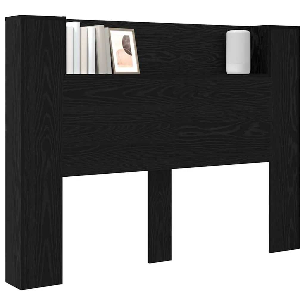 Engineered Wood Storage Headboard Black with Adjustable RGB LED Lights for Bedroom