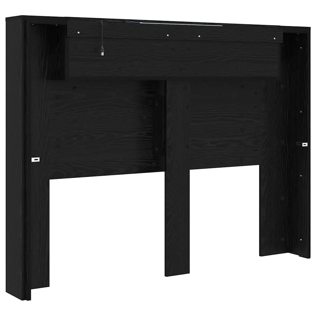 Engineered Wood Storage Headboard Black with Adjustable RGB LED Lights for Bedroom