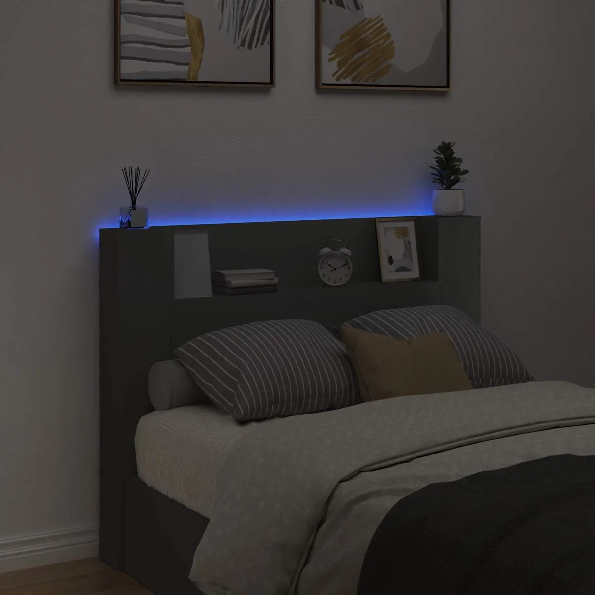 Storage Headboard with Ambient Lighting Options