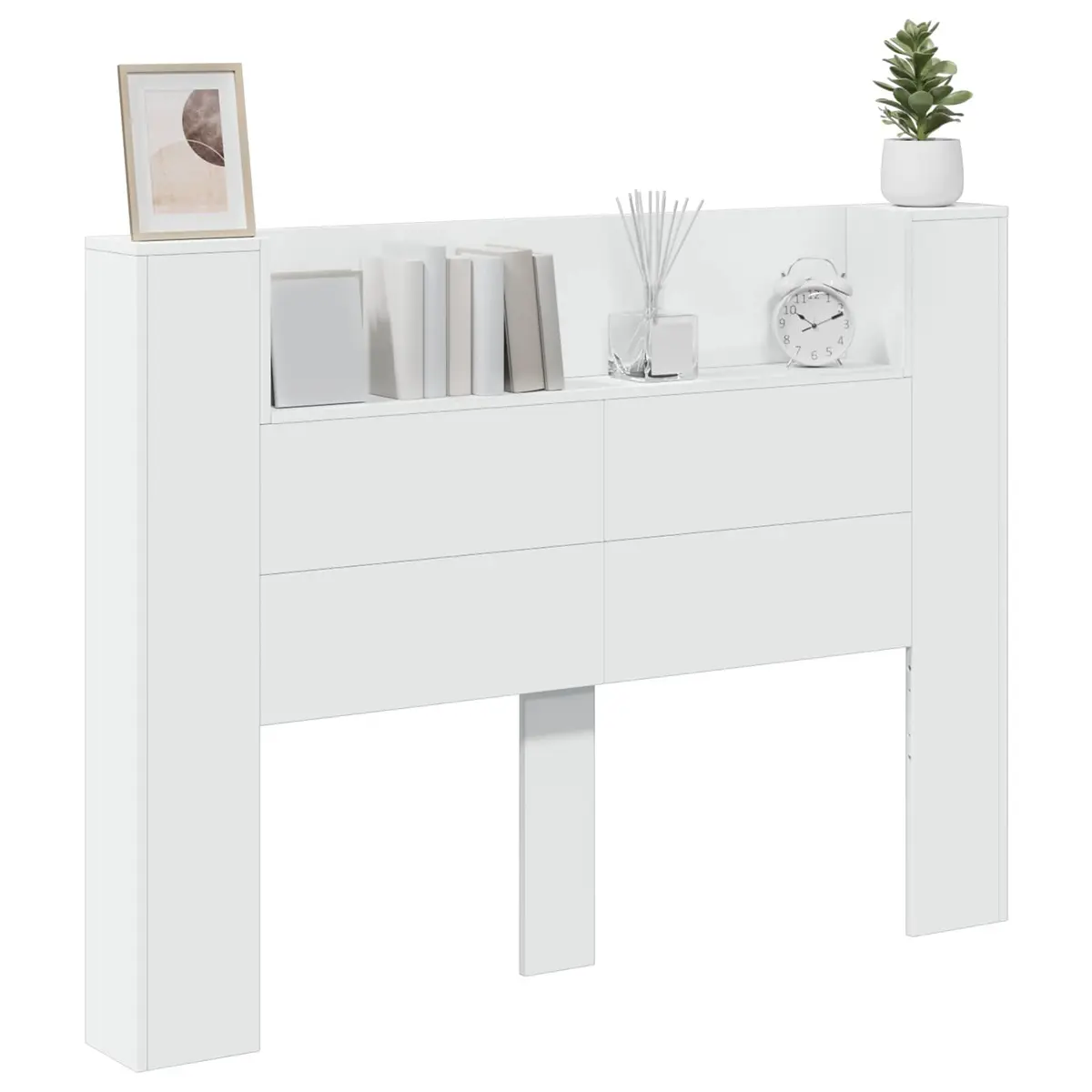 Storage Headboard RGB LED Lights Bedroom Shelf White Engineered Wood