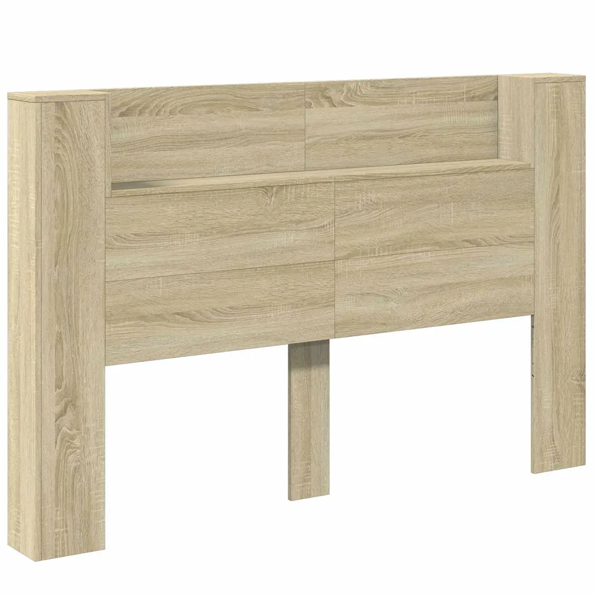 Storage Headboard with LED Lights Engineered Wood Bedroom Furniture Brown