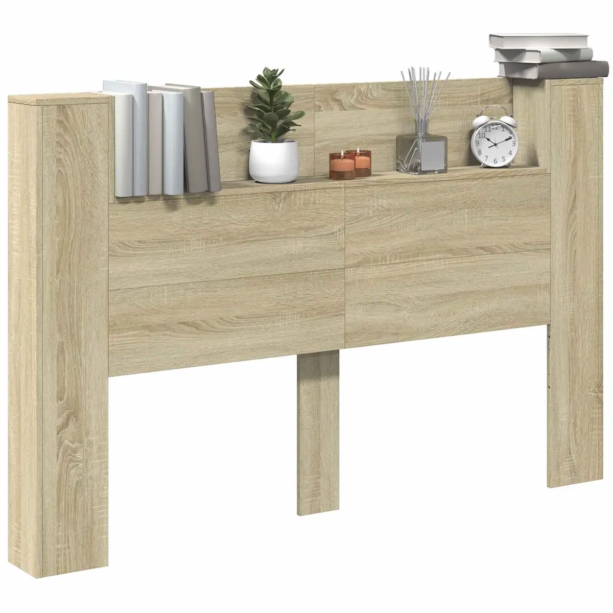 Storage Headboard with LED Lights Engineered Wood Bedroom Furniture Brown