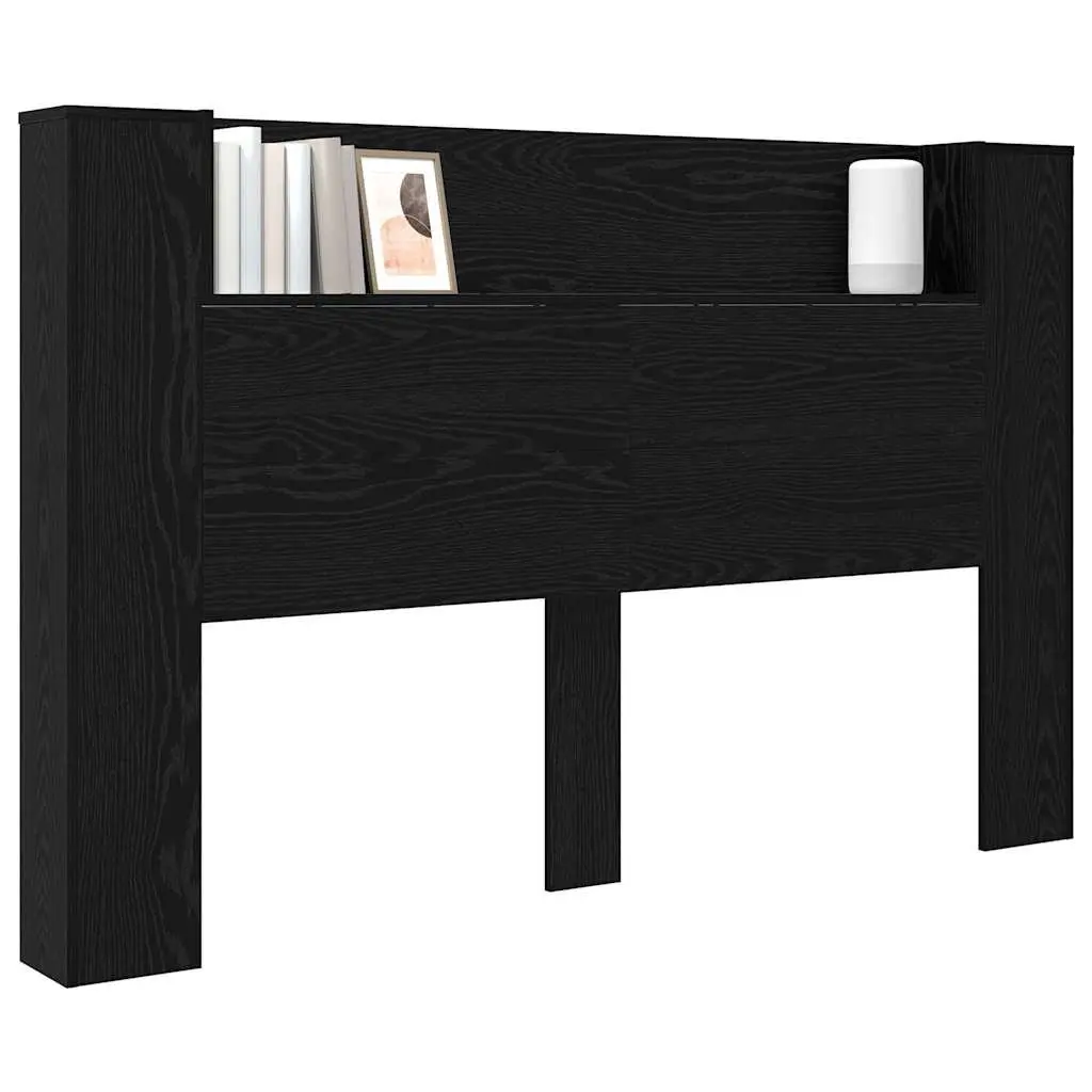 Storage Headboard with RGB LED Lights Engineered Wood Bedroom Furniture Black