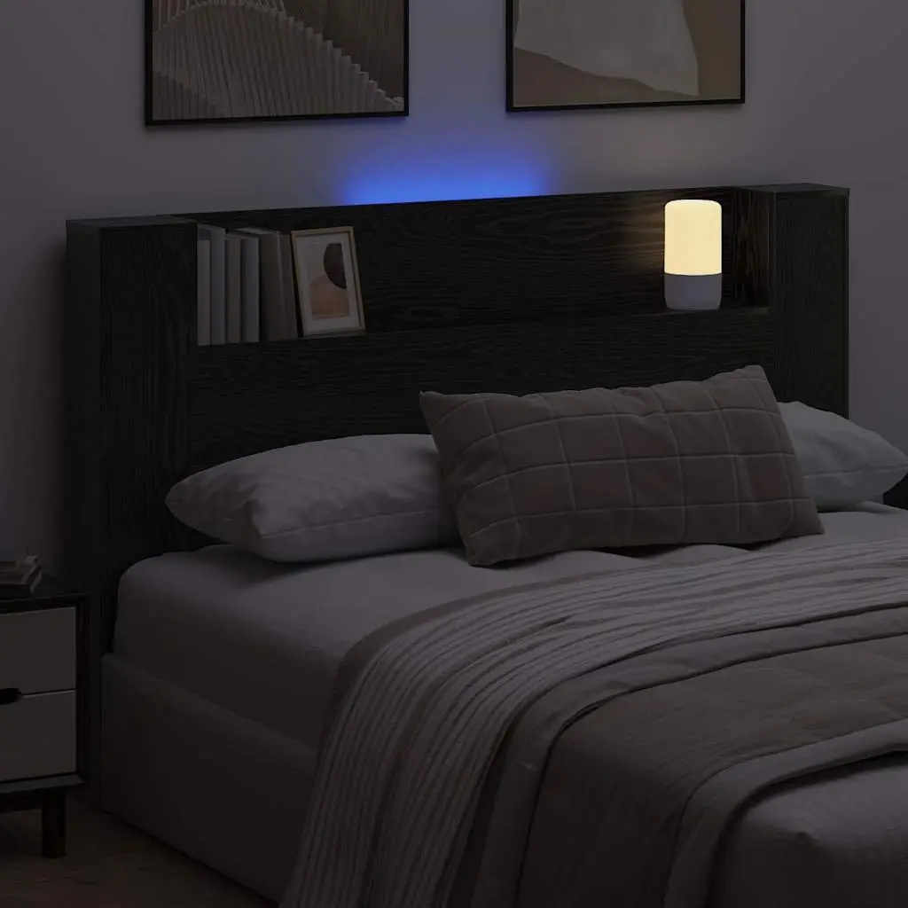Storage Headboard with RGB LED Lights Engineered Wood Bedroom Furniture Black