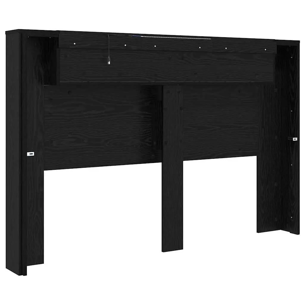Storage Headboard with RGB LED Lights Engineered Wood Bedroom Furniture Black
