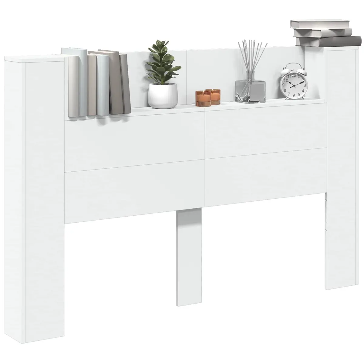 Storage Headboard with RGB LED Lights White Engineered Wood Bedroom Shelf