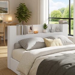 Reliable White Storage Headboard with LED Lighting