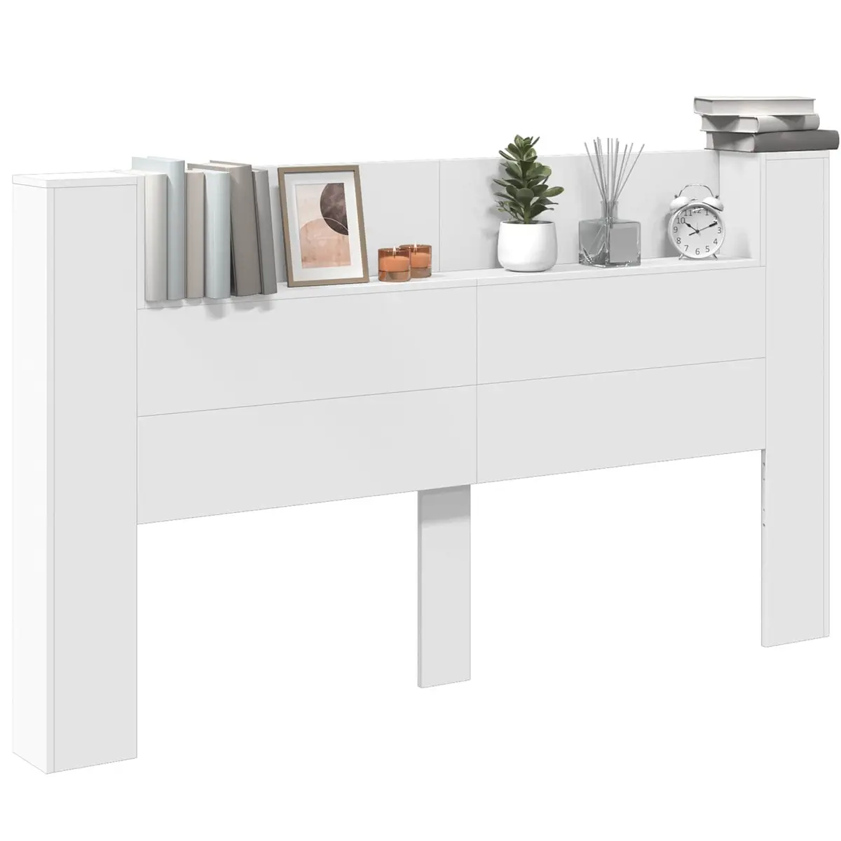 White Storage Headboard with LED Lighting