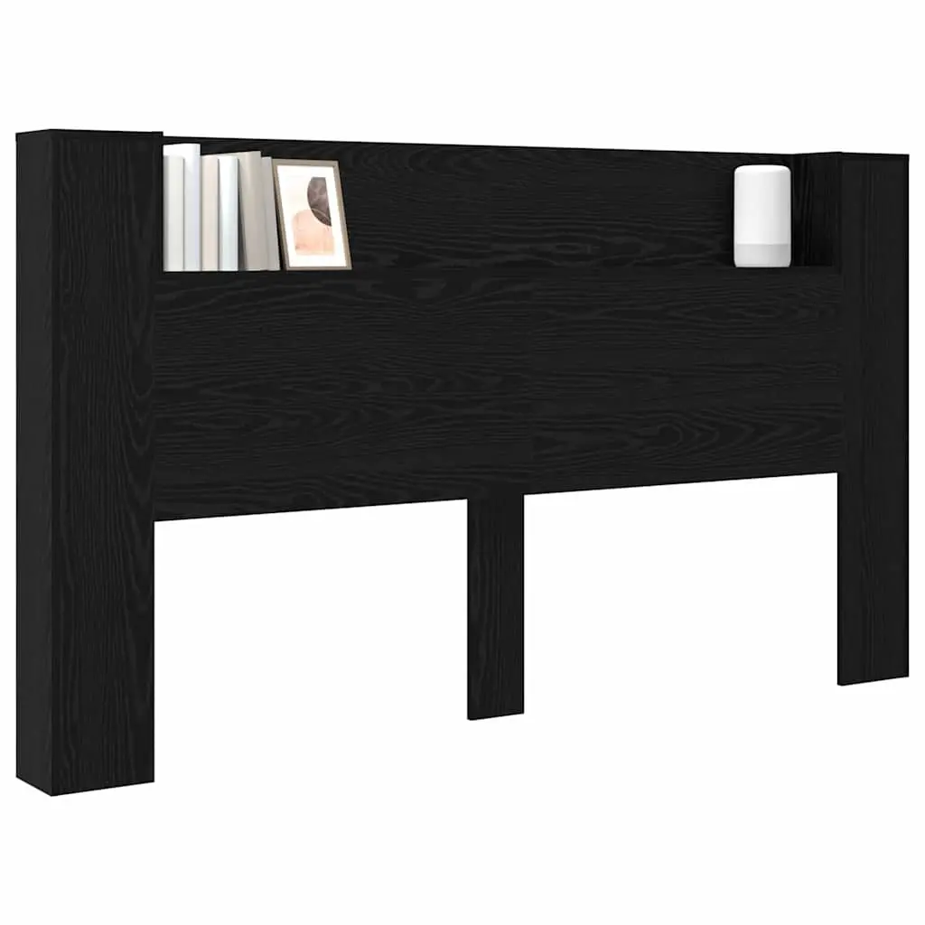 Storage Headboard with RGB LED Lights for Bedroom Furniture Black Engineered Wood
