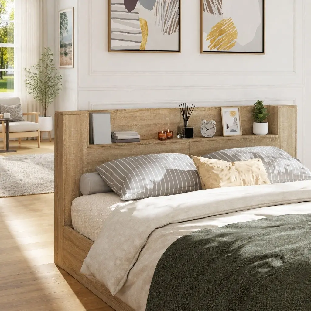 Storage Headboard with Adjustable LED Lighting