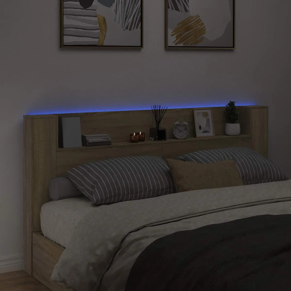 Storage Headboard with Adjustable LED Lighting