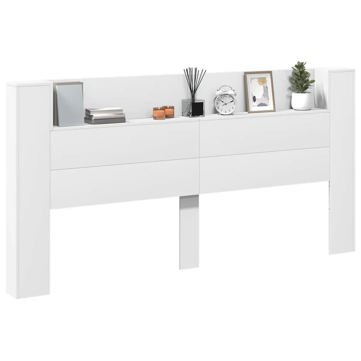 Storage Headboard with RGB LED Lights White Engineered Wood Bedroom Shelf