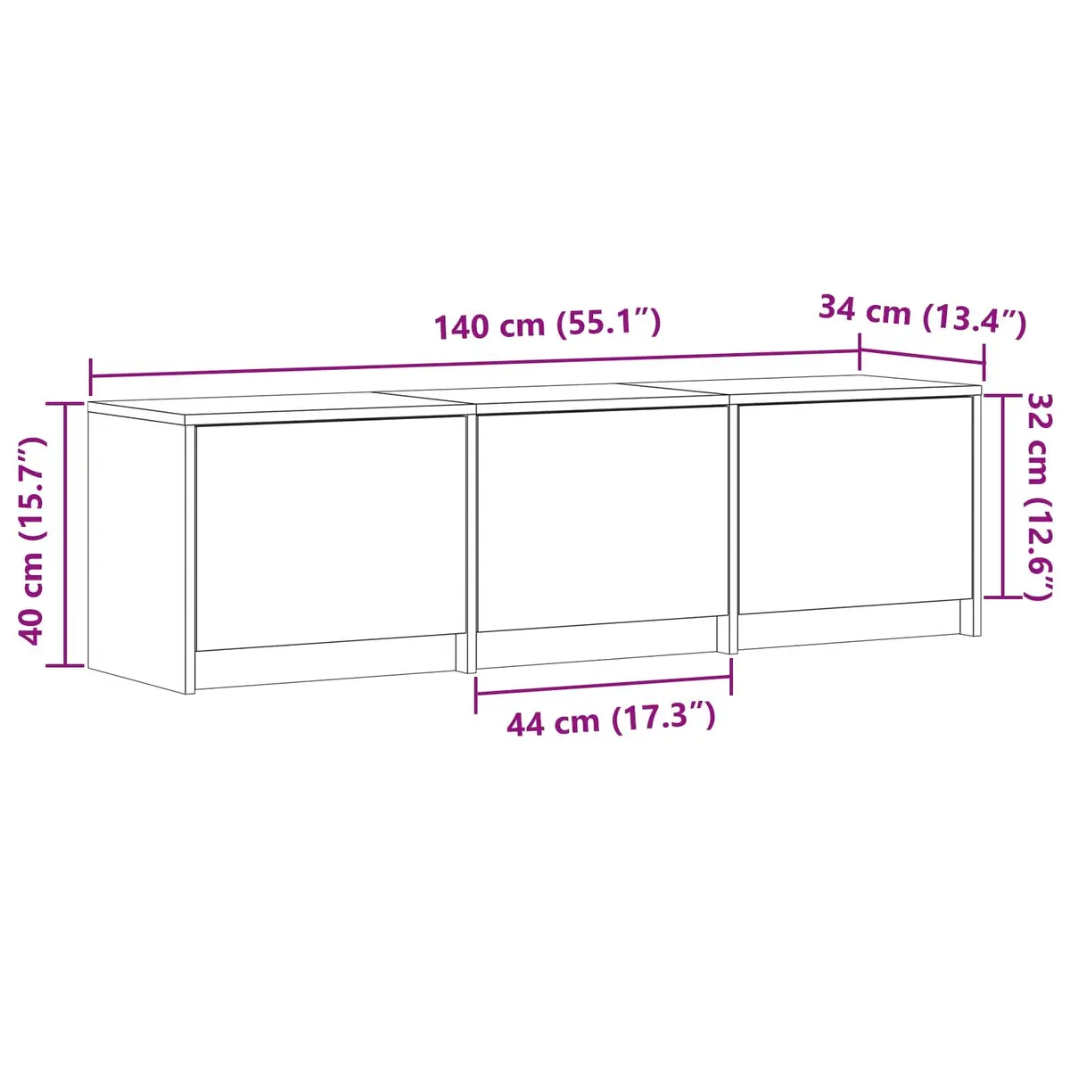 TV Cabinet Storage Unit with LED Lights 140cm White Engineered Wood