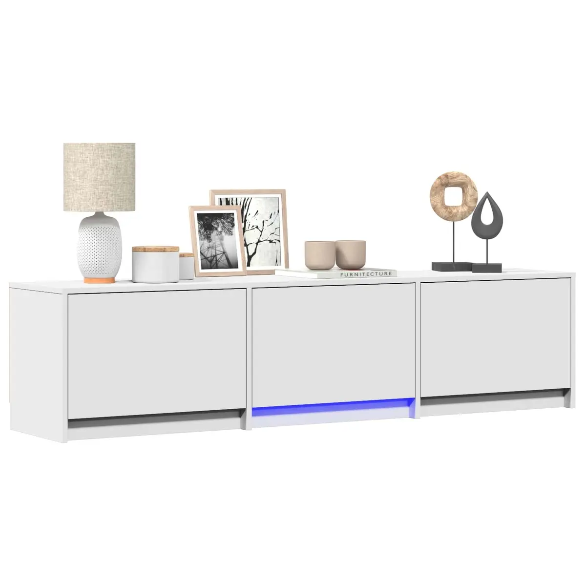 TV Cabinet LED Lights 165cm White Storage Unit Engineered Wood
