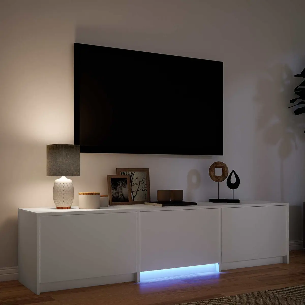 TV Cabinet LED Lights 165cm White Storage Unit Engineered Wood