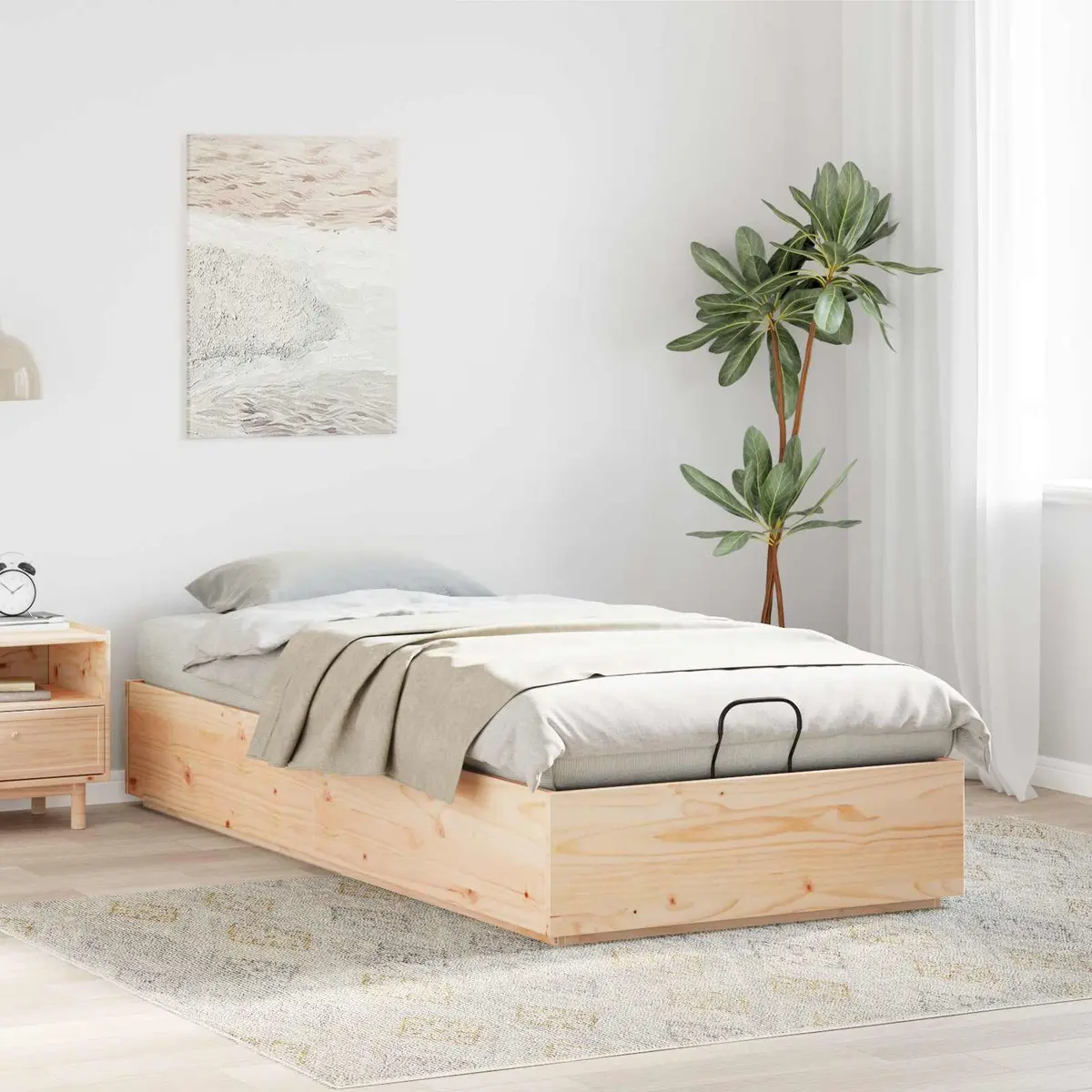 Ottoman Storage Bed Frame Solid Pine Wood Bedroom Single Double Queen King Size Brown