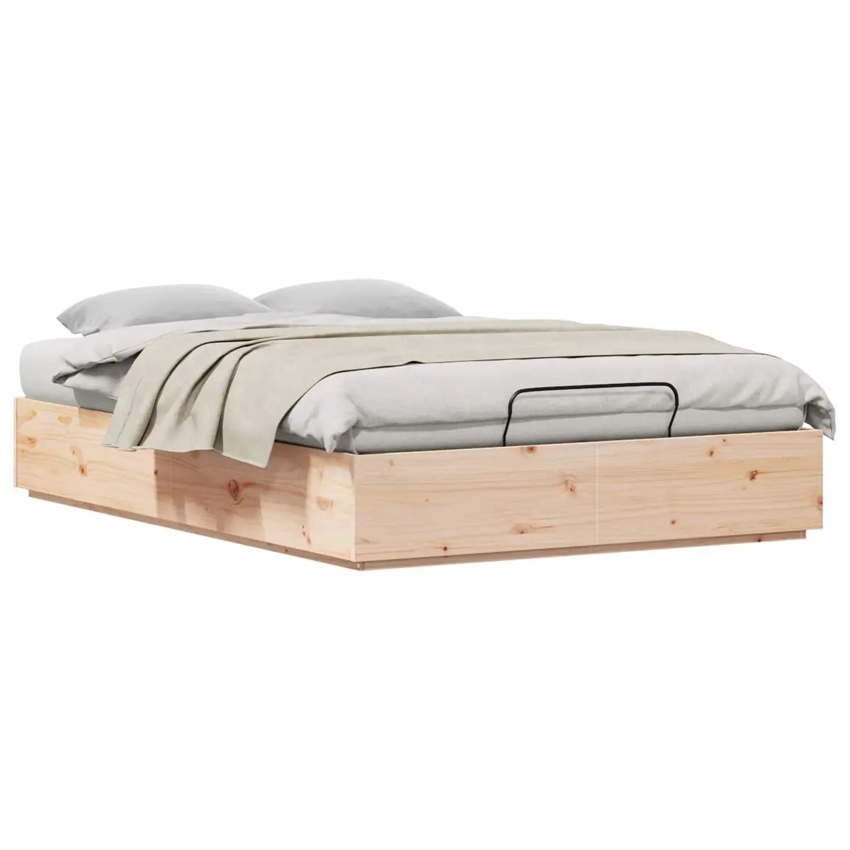 Pine Wood Ottoman Bed Frame Natural 135 x 190 cm with Storage Hydraulic Lift