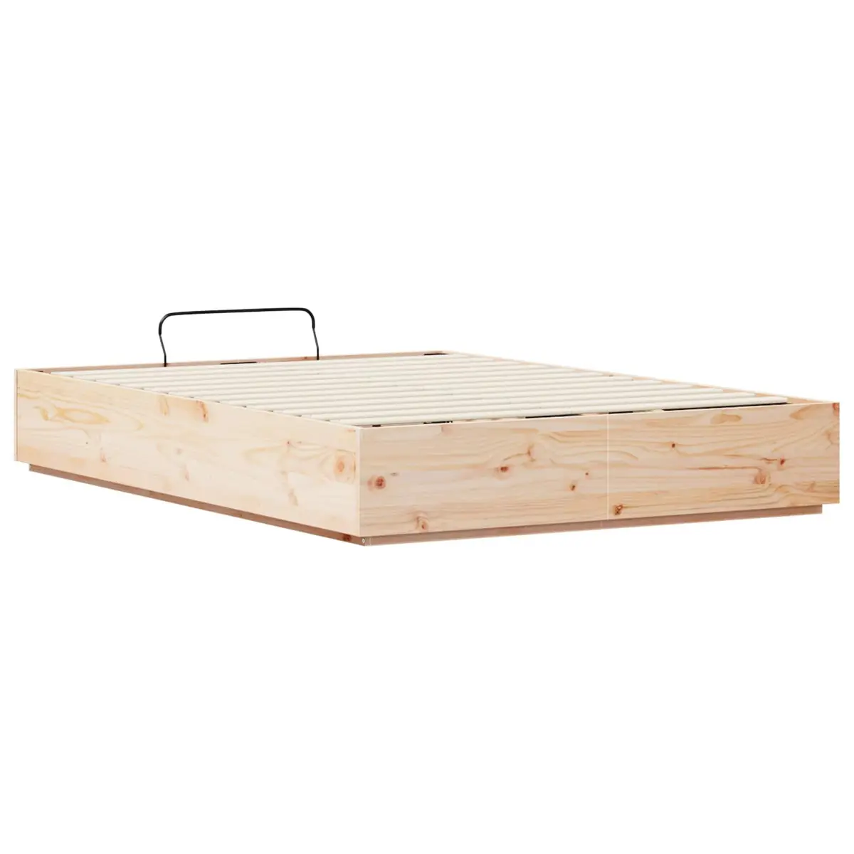 Pine Wood Ottoman Bed Frame Natural 135 x 190 cm with Storage Hydraulic Lift