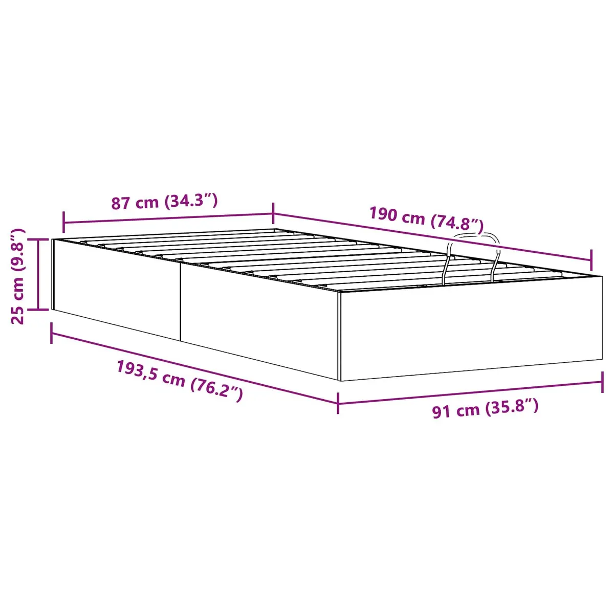 Ottoman Bed Frame with Storage Natural Wood 90 x 190 cm Lift-up Gas Modern