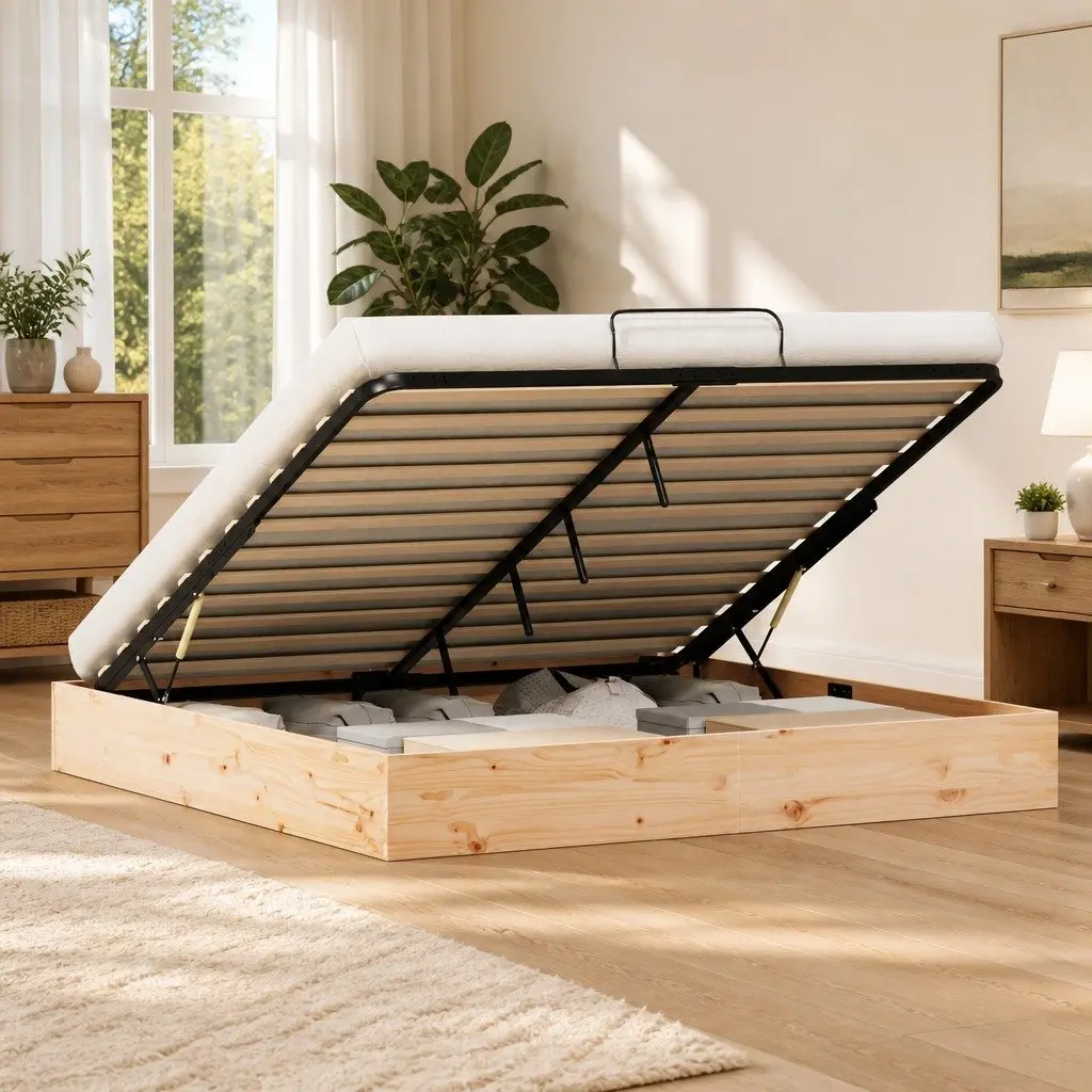 Ottoman Bed Frame with Storage 180 x 200 cm Modern Gas Lift Brown Bedroom
