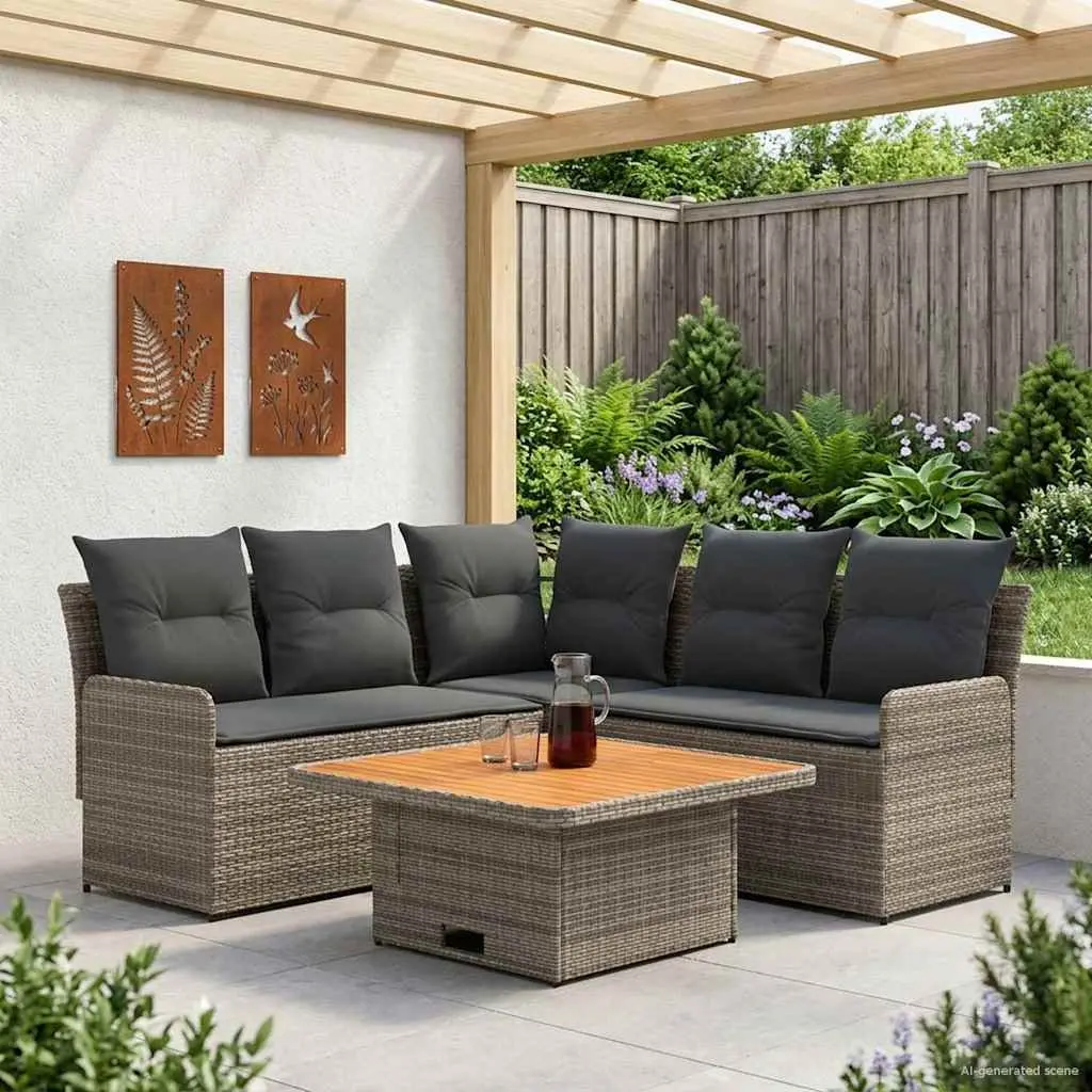 Outdoor Furniture Set 4 Piece Patio Lounge Sofa with Cushions Grey Rattan