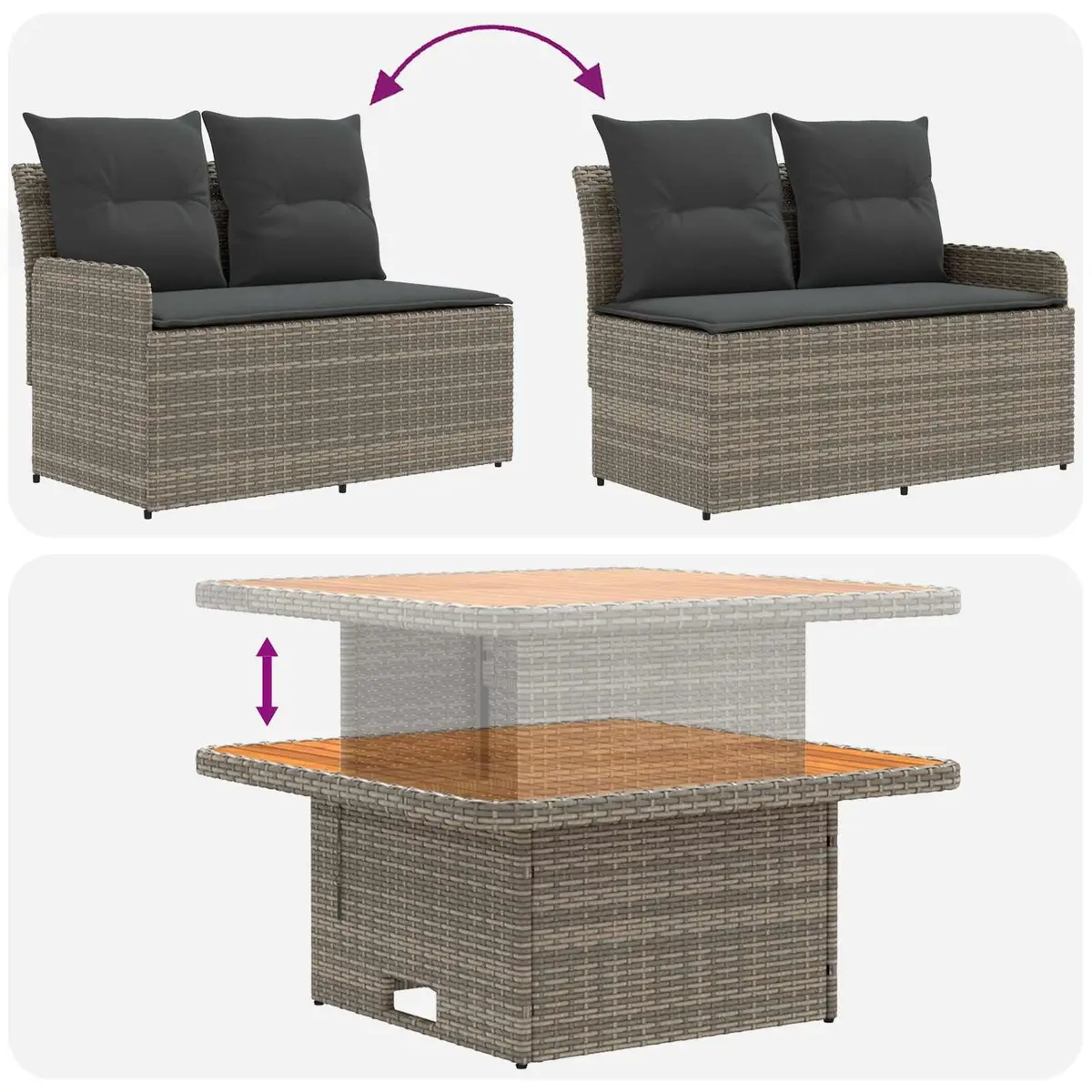 Outdoor Furniture Set 4 Piece Patio Lounge Sofa with Cushions Grey Rattan
