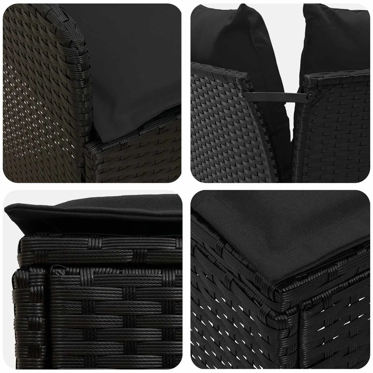 7 Piece Outdoor Lounge Set with Cushions Black PE Rattan and Solid Acacia Wood for Patios Gardens Decks and Living Rooms