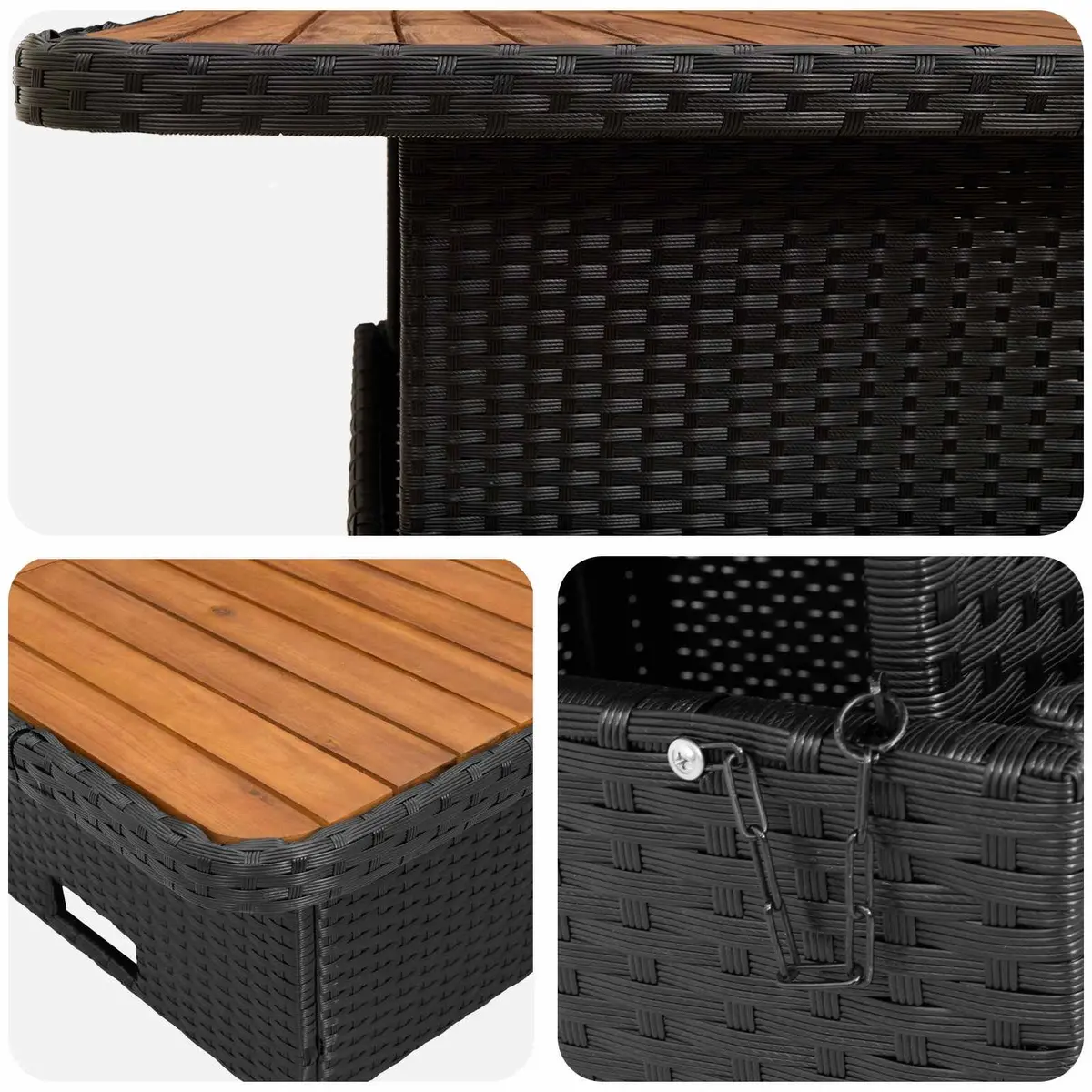 7 Piece Outdoor Lounge Set with Cushions Black PE Rattan and Solid Acacia Wood for Patios Gardens Decks and Living Rooms