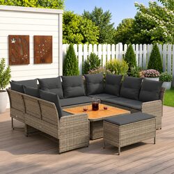 Practical 7 Piece Grey Rattan Sofa Set with Cushions