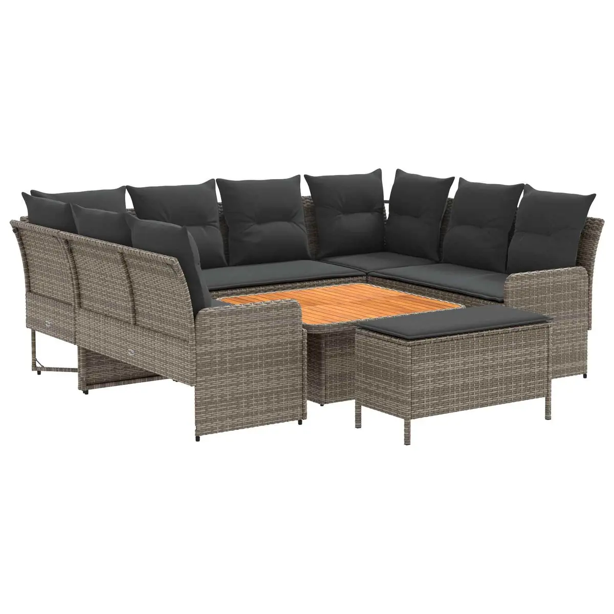 Grey 7 Piece Sofa Set Furniture for Indoor Outdoor Use with Cushions and Acacia Wood Frame