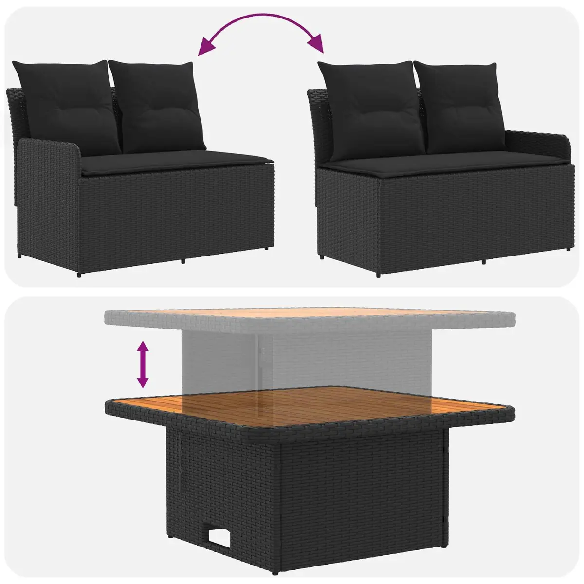 8 Piece Outdoor Furniture Set Patio Lounge Sofa with Cushions Rattan Black